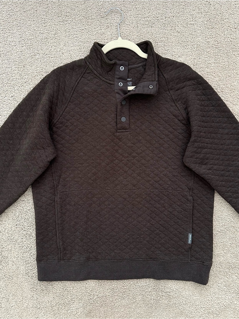 Eddie Bauer Quilted 1/4 Snap-Button Pullover Sweatshirt - Dark Brown Sweater